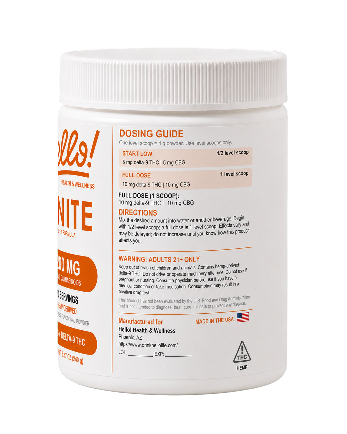 Hello! IGNITE — 1200MG 1:1 Functional Hemp Powder